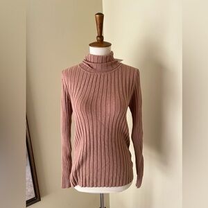 The Drop Praline Camel Ribbed Turtleneck Sweater
